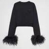 T-shirts And Sweatshirts*Prada Crew-neck sweatshirt with feather trim Black