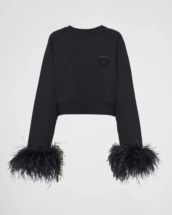 T-shirts And Sweatshirts*Prada Crew-neck sweatshirt with feather trim Black