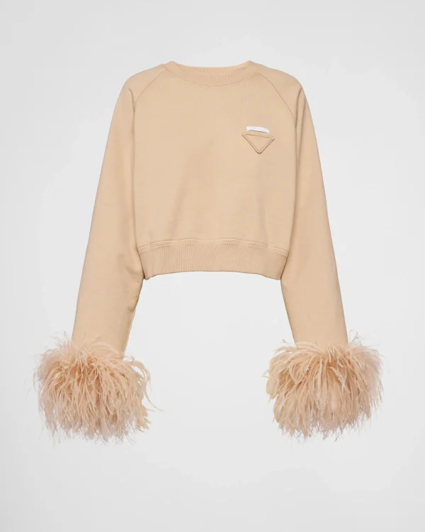 T-shirts And Sweatshirts*Prada Crew-neck sweatshirt with feather trim Albinowhite