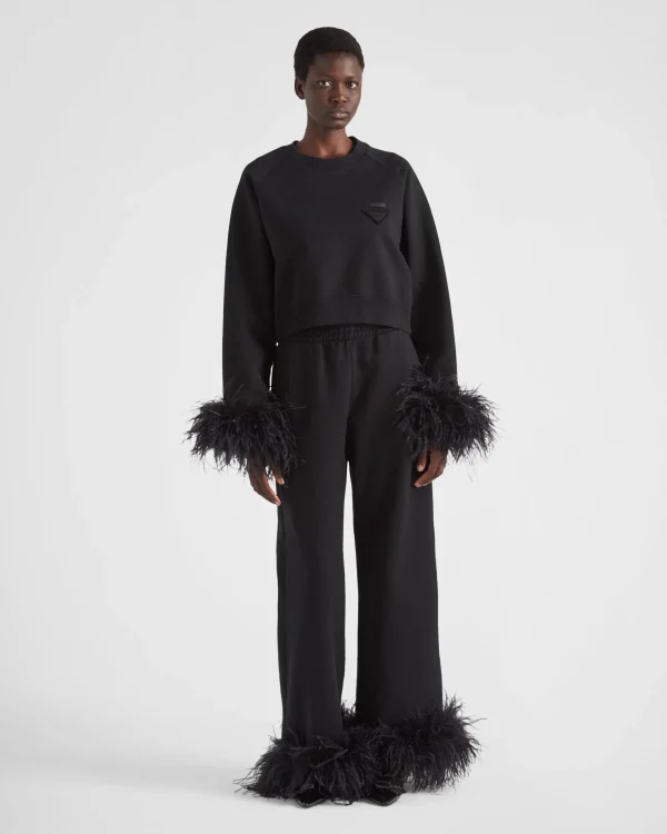 T-shirts And Sweatshirts*Prada Crew-neck sweatshirt with feather trim Black