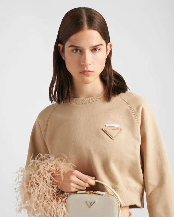 T-shirts And Sweatshirts*Prada Crew-neck sweatshirt with feather trim Albinowhite