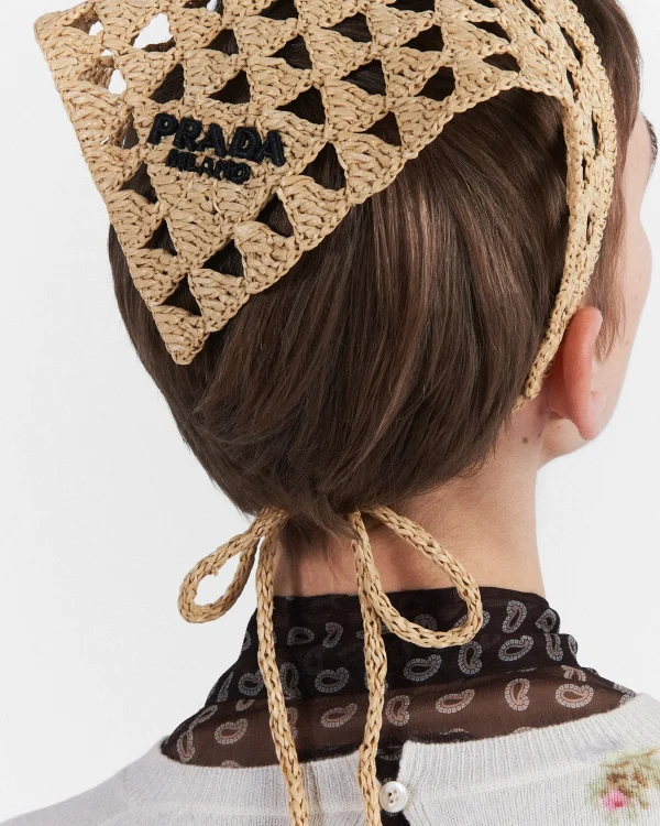 Headbands And Hair Accessories*Prada Crochet bandana Tan/black