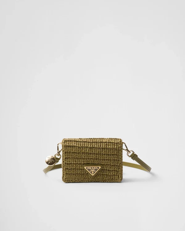 Card Holders*Prada Crochet card holder with shoulder strap Olivegreen