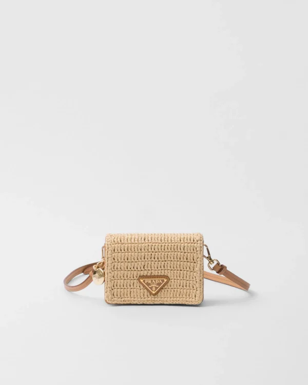 Card Holders*Prada Crochet card holder with shoulder strap Natural