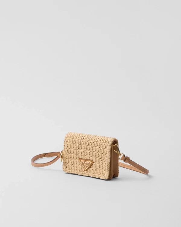 Card Holders*Prada Crochet card holder with shoulder strap Natural