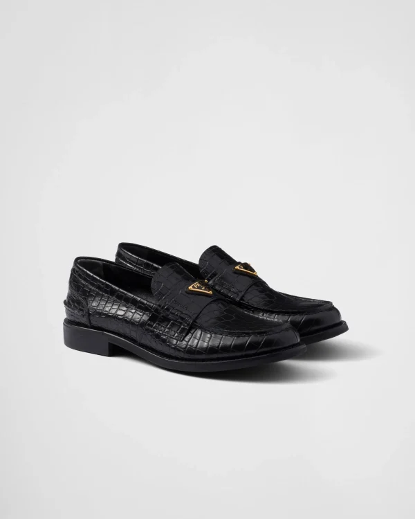 Loafers And Lace-ups*Prada Croco-print leather loafers Black