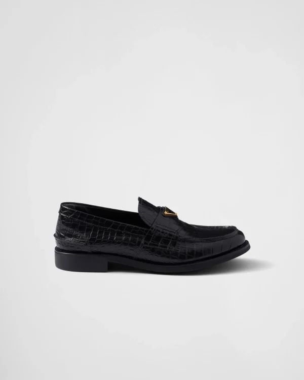 Loafers And Lace-ups*Prada Croco-print leather loafers Black