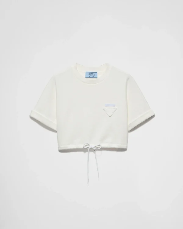 T-shirts And Sweatshirts*Prada Cropped cotton fleece T-shirt White