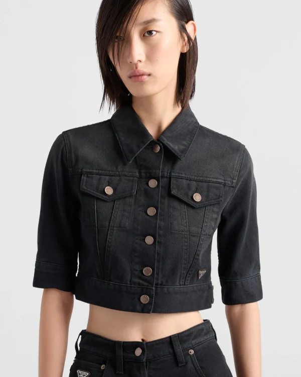 Denim*Prada Cropped denim blouson jacket Black