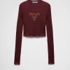 Knitwear*Prada Cropped silk sweater with logo Amaranthred/maizeyellow