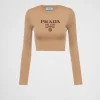 Knitwear*Prada Cropped silk sweater with logo Camelbrown