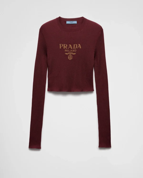 Knitwear*Prada Cropped silk sweater with logo Amaranthred/maizeyellow