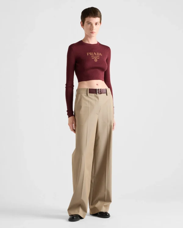 Knitwear*Prada Cropped silk sweater with logo Amaranthred/maizeyellow