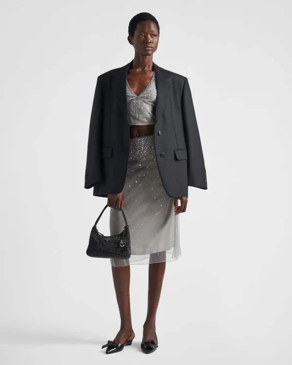 Skirts*Prada Crystal-studded tulle midi-skirt Granitegray