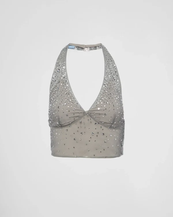 Shirts And Tops*Prada Crystal-studded tulle top Granitegray