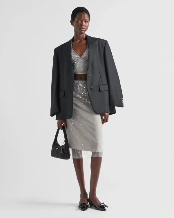 Shirts And Tops*Prada Crystal-studded tulle top Granitegray