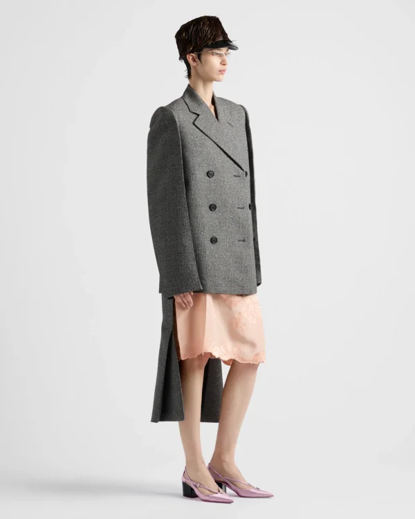 Skirts*Prada Deconstructed Prince of Wales checked mouliné wool midi-skirt Slategray