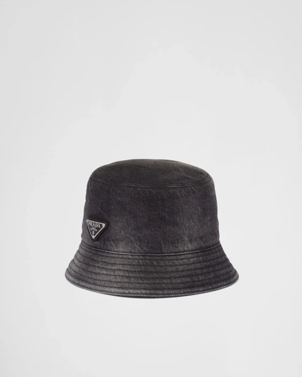 Hats And Gloves*Prada Denim bucket hat Black