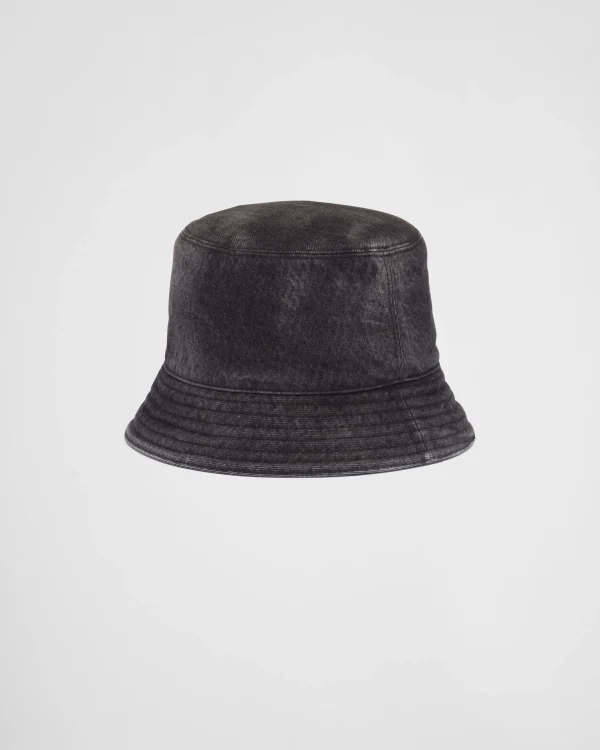 Hats And Gloves*Prada Denim bucket hat Black