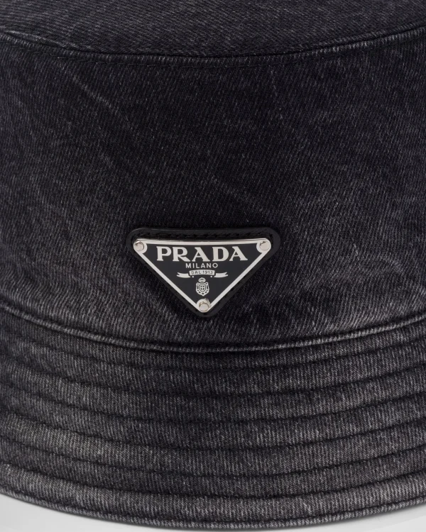 Hats And Gloves*Prada Denim bucket hat Black