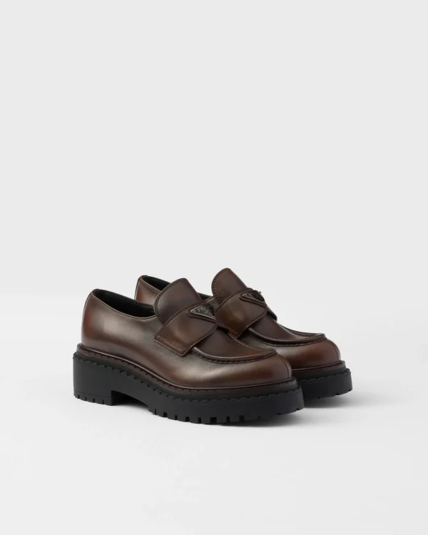 Loafers And Lace-ups*Prada Double Chocolate leather loafers Darkbrown