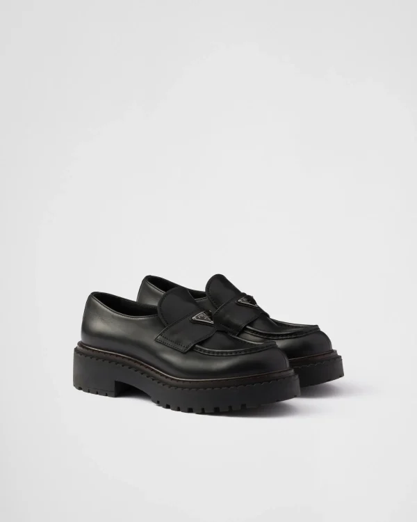 Loafers*Prada Double Chocolate leather loafers Black