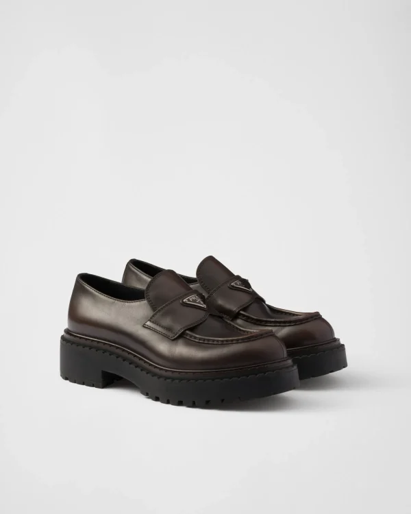 Loafers*Prada Double Chocolate leather loafers Darkbrown