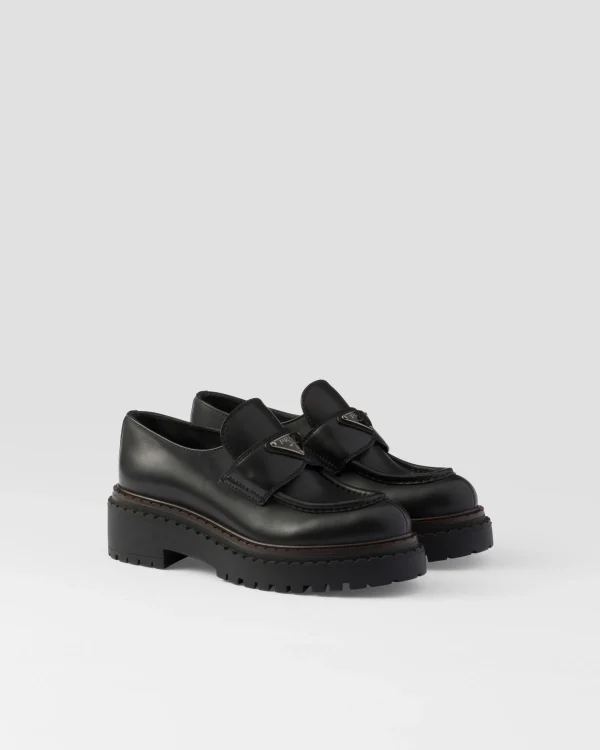 Loafers And Lace-ups*Prada Double Chocolate leather loafers Black