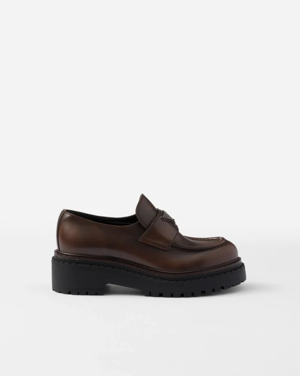 Loafers And Lace-ups*Prada Double Chocolate leather loafers Darkbrown