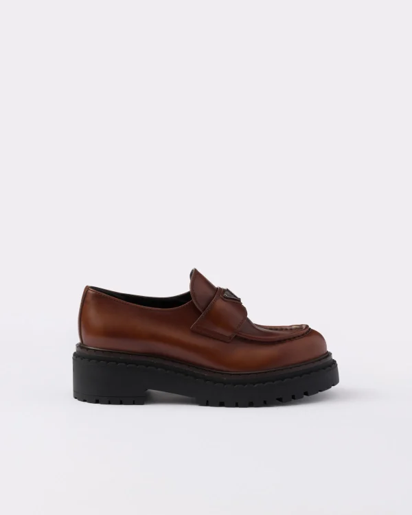 Loafers And Lace-ups*Prada Double Chocolate leather loafers Cognac