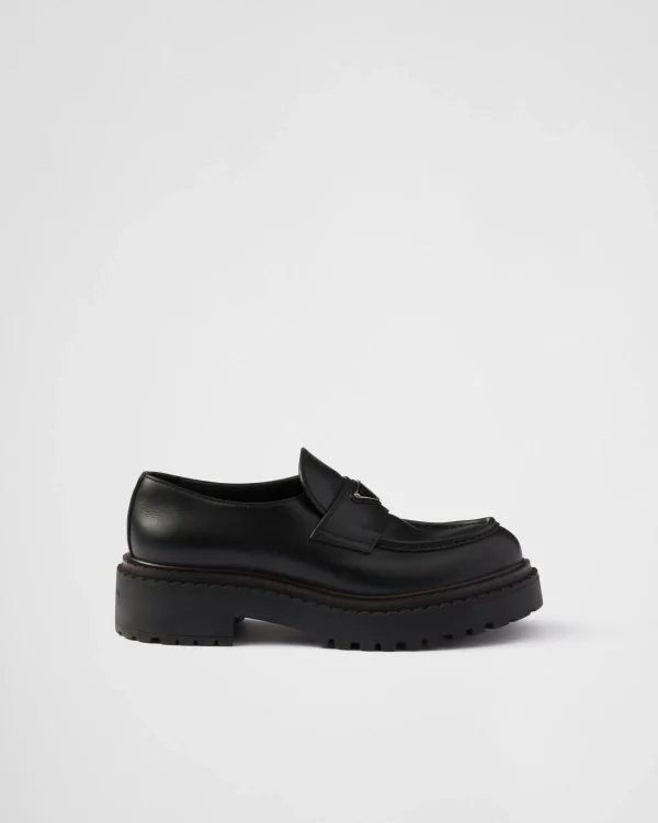 Loafers*Prada Double Chocolate leather loafers Black