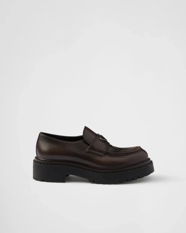 Loafers*Prada Double Chocolate leather loafers Darkbrown