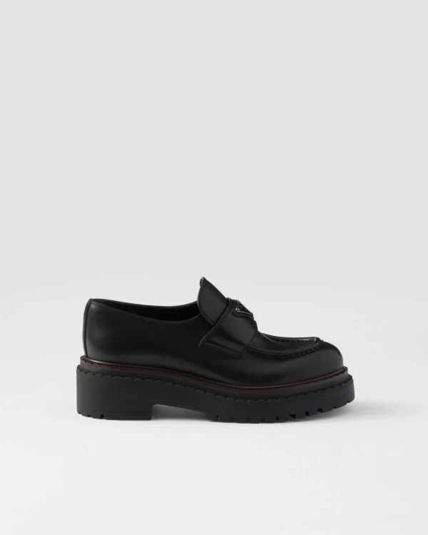 Loafers And Lace-ups*Prada Double Chocolate leather loafers Black