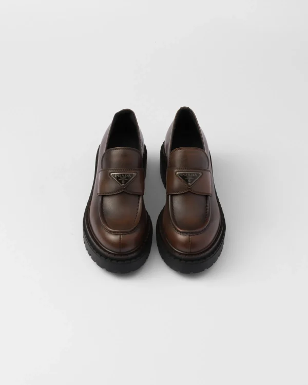 Loafers And Lace-ups*Prada Double Chocolate leather loafers Darkbrown