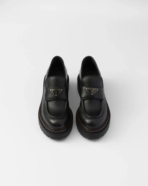 Loafers And Lace-ups*Prada Double Chocolate leather loafers Black