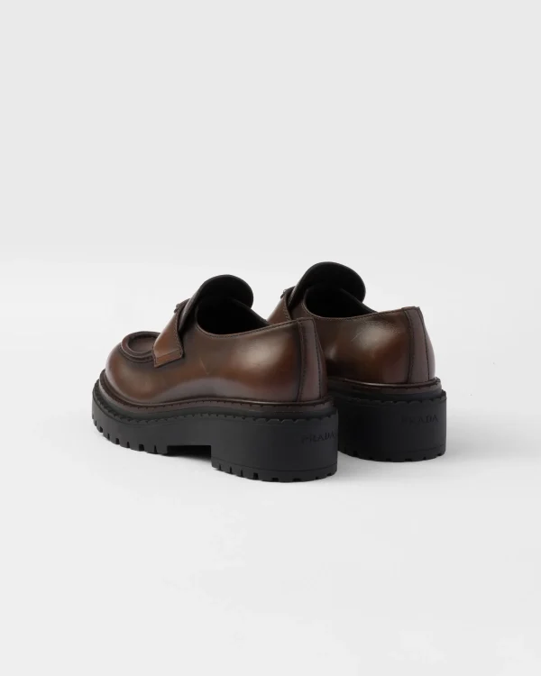 Loafers And Lace-ups*Prada Double Chocolate leather loafers Darkbrown