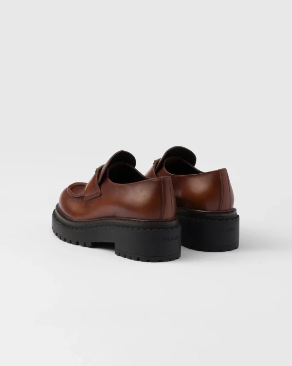 Loafers And Lace-ups*Prada Double Chocolate leather loafers Cognac