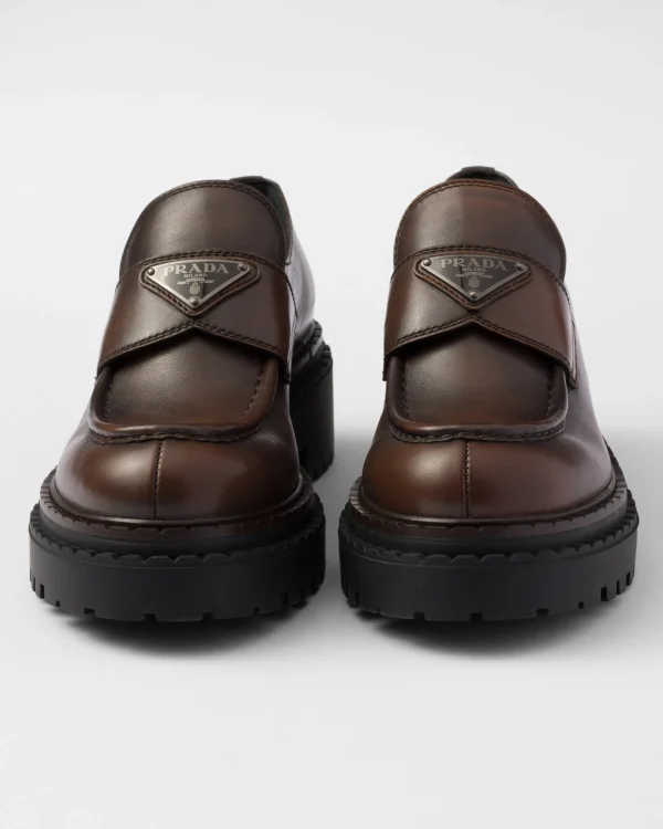 Loafers And Lace-ups*Prada Double Chocolate leather loafers Darkbrown