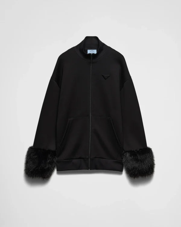 T-shirts And Sweatshirts*Prada Double fleece high-neck blouson Black