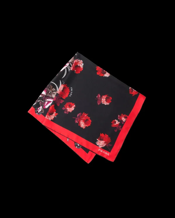 Silks And Scarves*Prada Double Match Hawaii printed 90 silk scarf Red/black