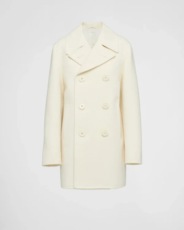 Jackets And Coats*Prada Double-breasted cloth peacoat Ivory