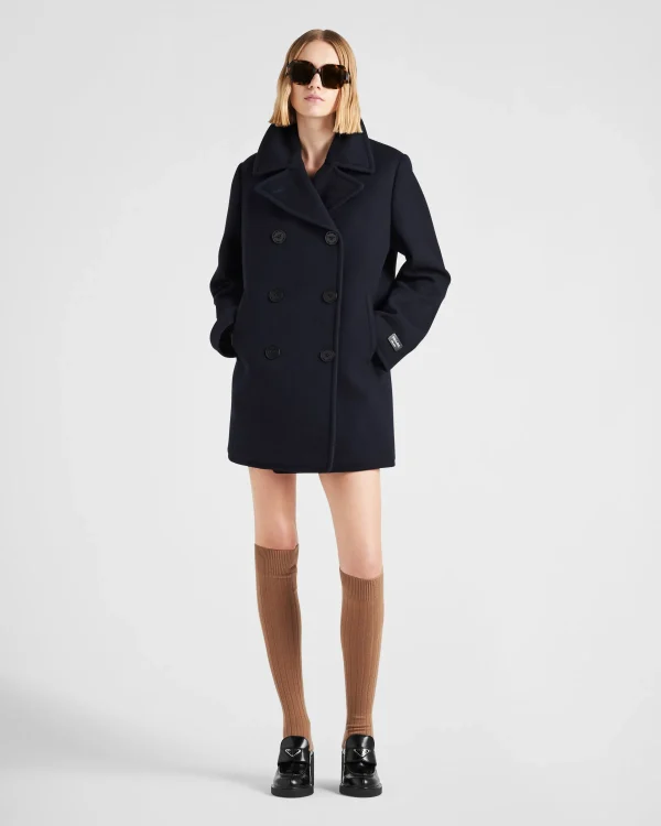 Jackets And Coats*Prada Double-breasted cloth peacoat Navy