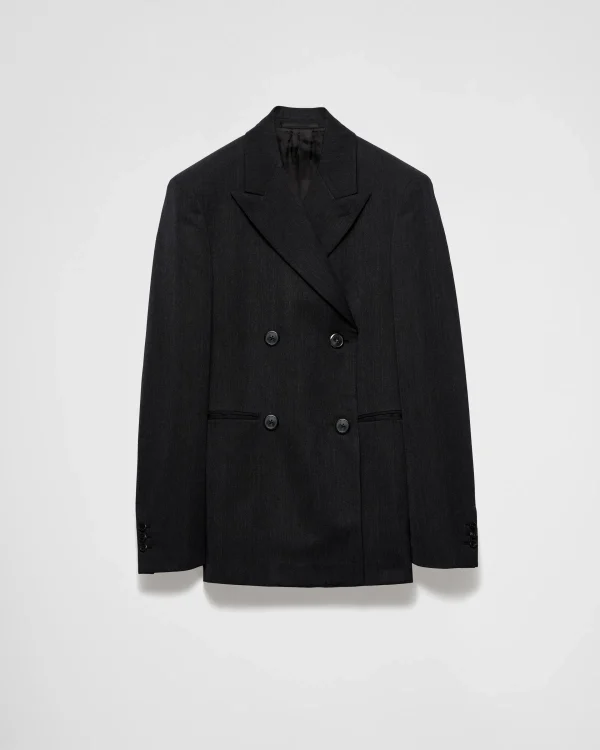 Jackets And Coats*Prada Double-breasted gabardine jacket Anthracitegray