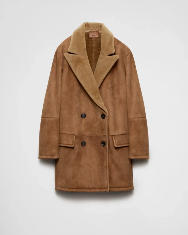 Leather Clothing*Prada Double-breasted shearling coat Camelbrown