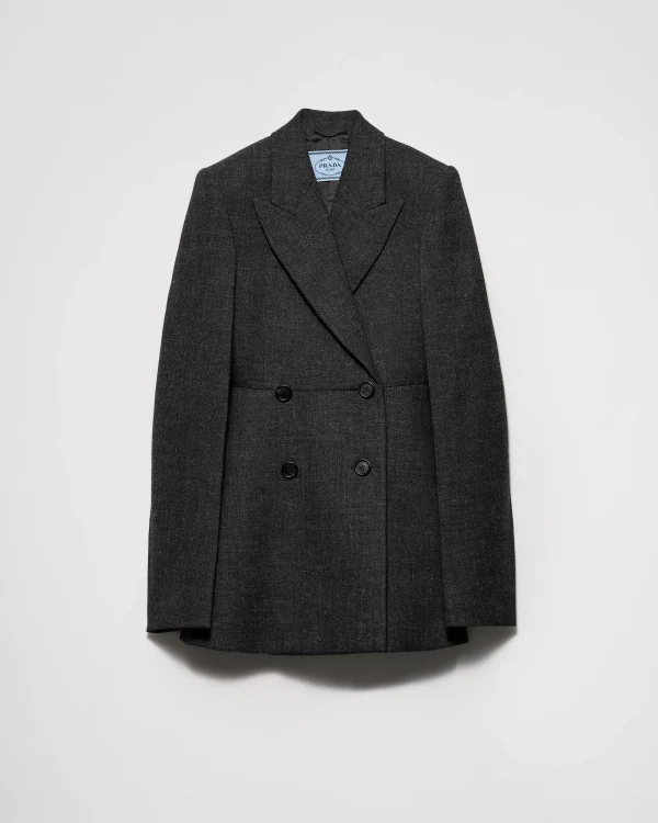 Jackets And Coats*Prada Double-breasted vintage-look rush stitch jacket Anthracitegray