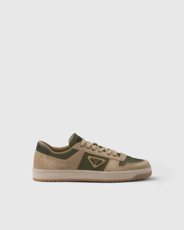 Sneakers*Prada Downtown delavé suede and Re-Nylon sneakers Ecru/military