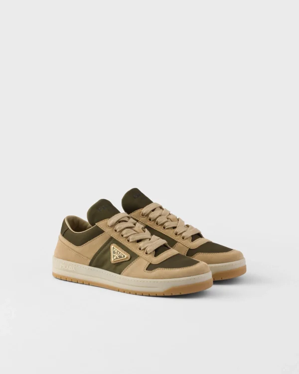 Sneakers*Prada Downtown suede and Re-Nylon sneakers Ecru/military