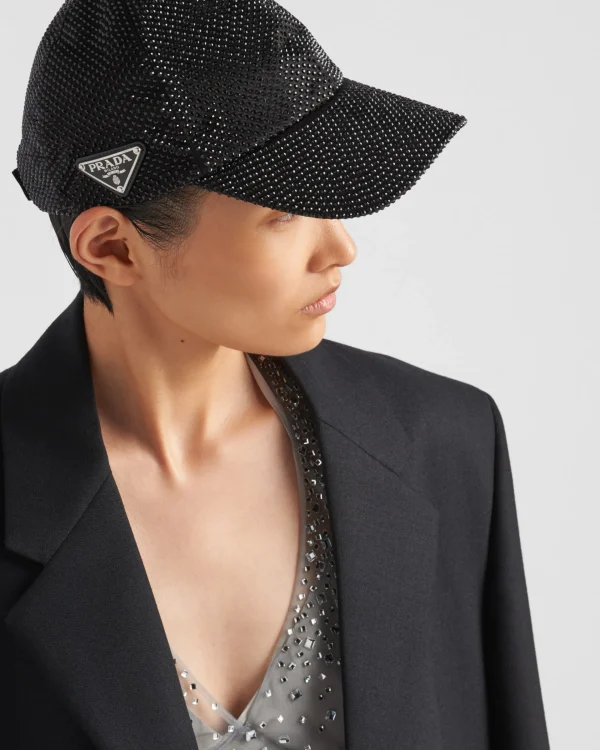 Hats And Gloves*Prada Duchesse baseball cap with crystals Black