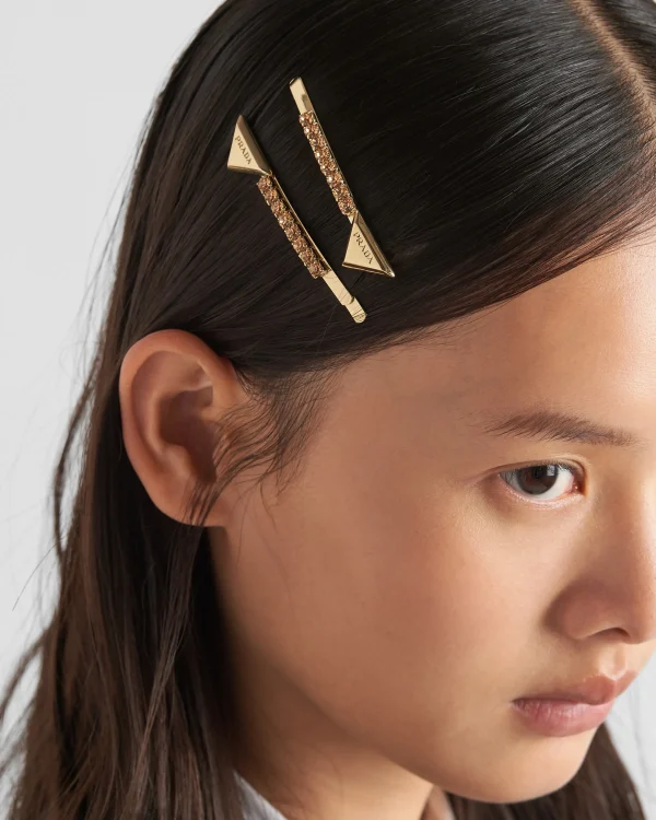 Headbands And Hair Accessories*Prada Embellished brass hair clip Gold/topazlight