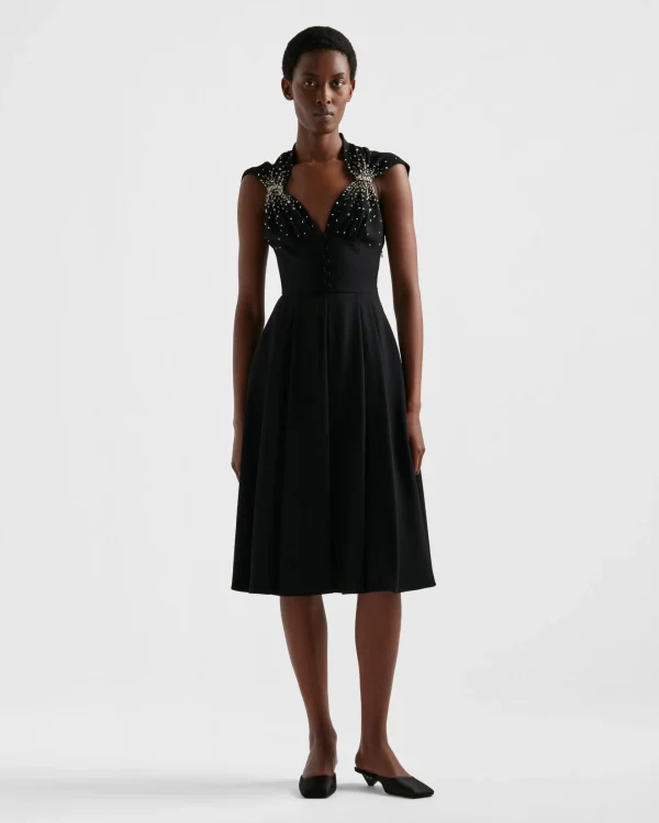 Dresses*Prada Embroidered cady dress Black